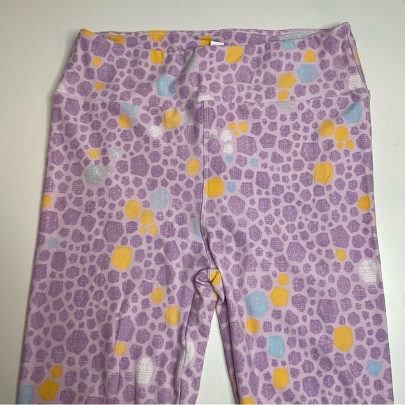 LuLaRoe Leggings OS One Size Set of 3 Light Green Floral, Purple, Pink Geometric - Picture 4 of 7